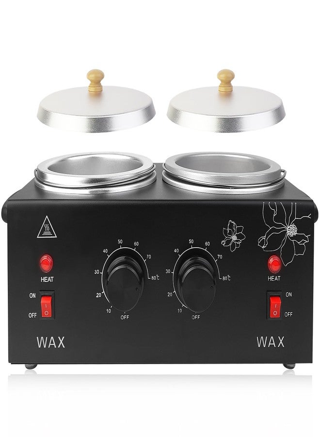 Adoture Wax Warmer for Hair Removal, Professional Waxing Heater Pot with Adjustable Temperature for Women Men, with 20 Wooden Wax Sticks (Black-Double Pots) - Image 1